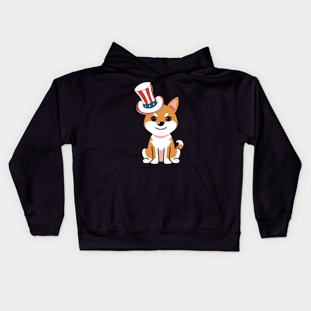 Funny orange dog is wearing uncle sam hat Kids Hoodie by Pet Station